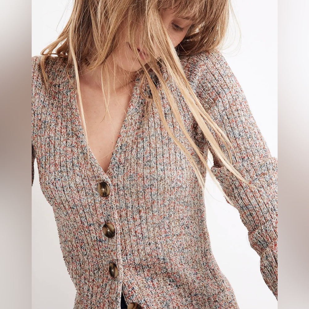 Madewell Marled Shrunken Ribbed Cardigan Sweater